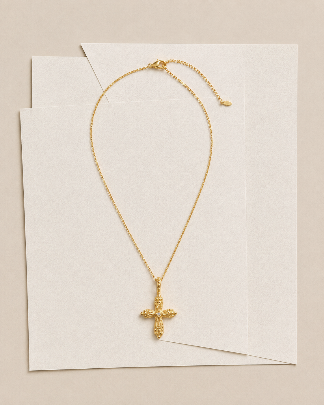 Diamond Round Ornament Cross Necklace