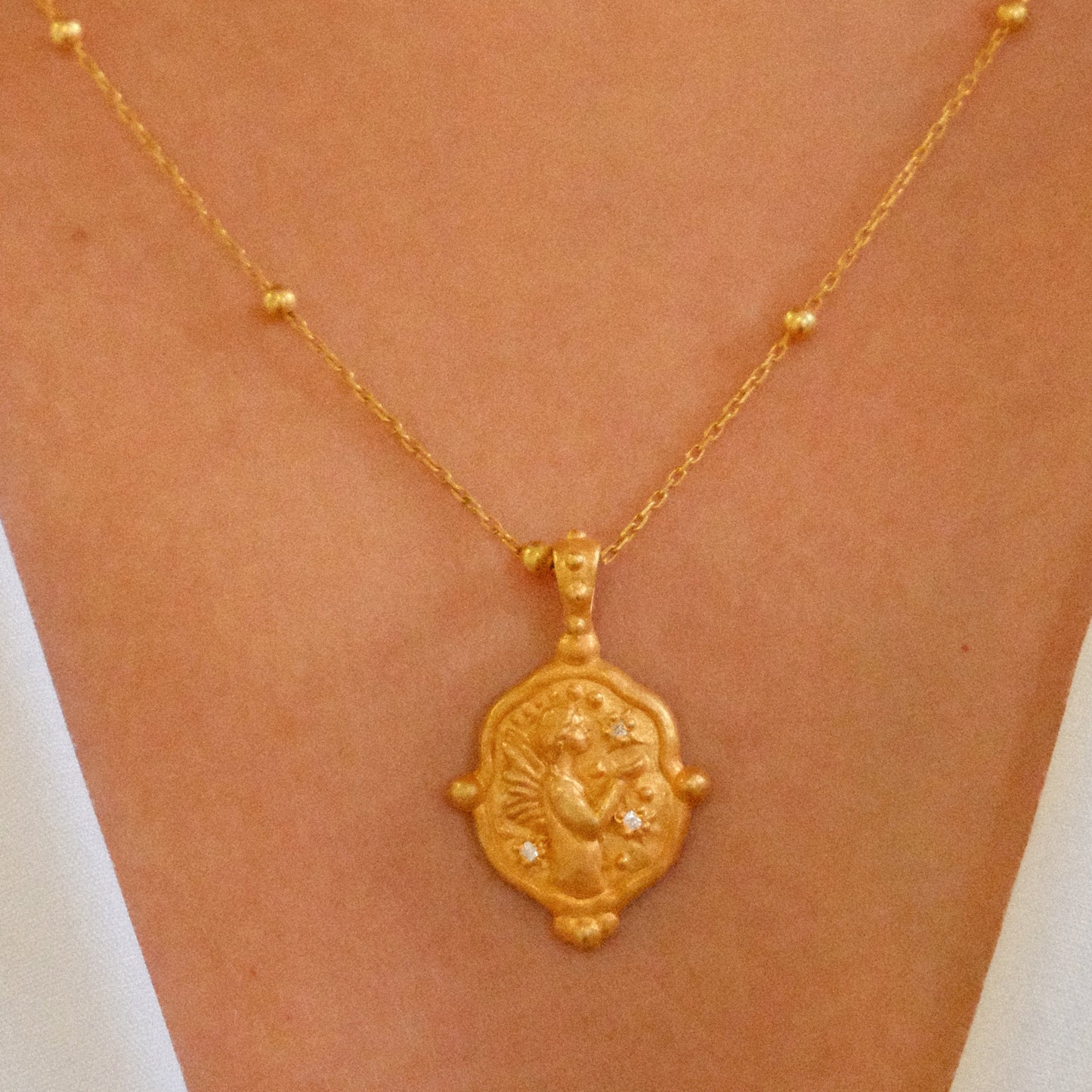 Angel With Diamond Stars Necklace