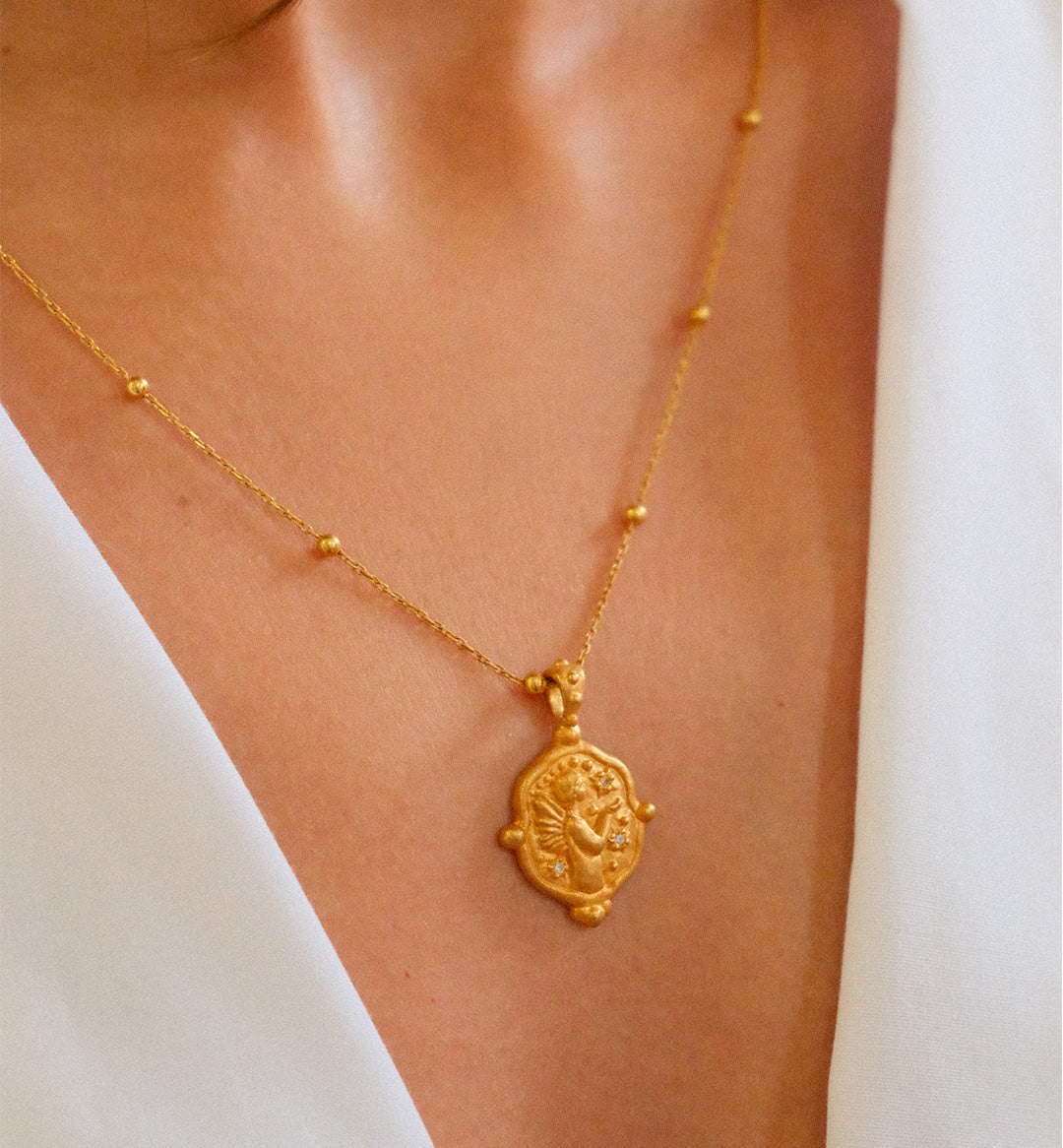 Angel With Diamond Stars Necklace
