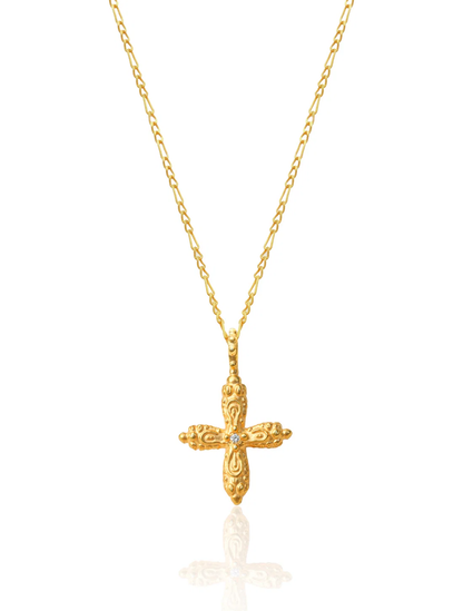 Diamond Round Ornament Cross Necklace