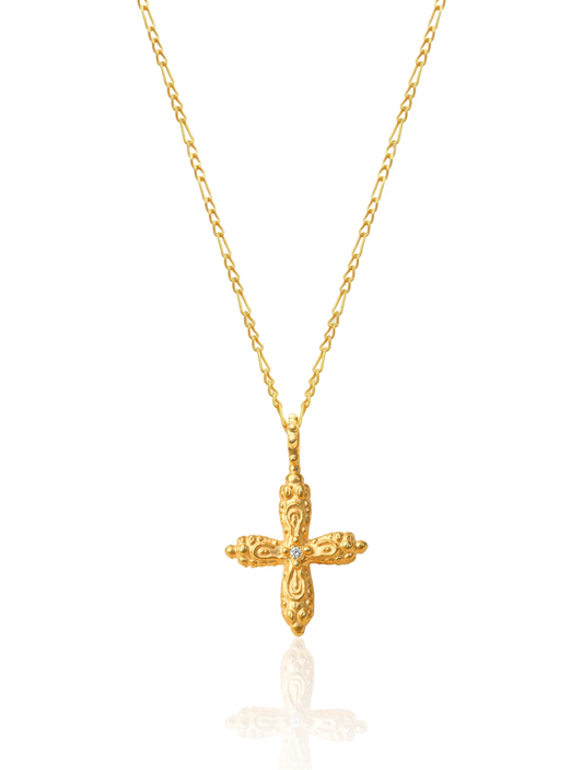 Diamond Round Ornament Cross Necklace