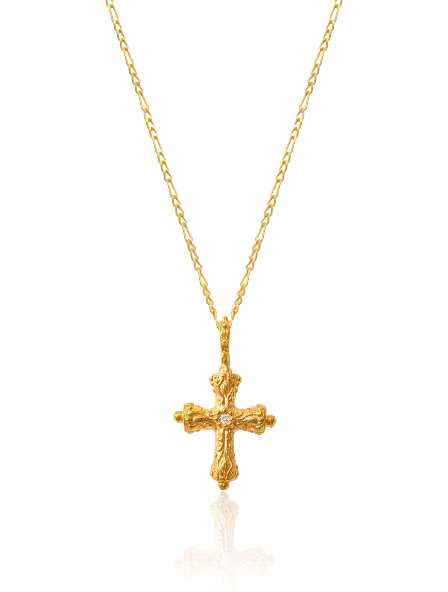 Diamond Round Ornament Cross Necklace