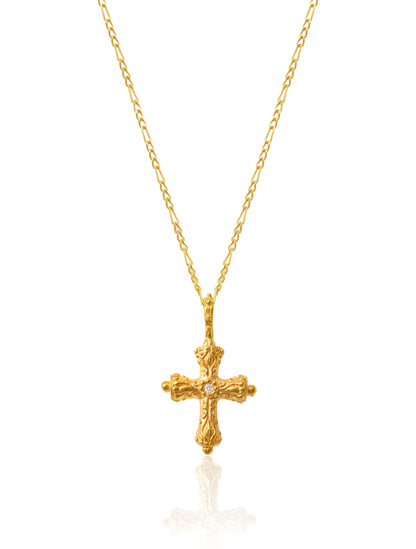 Diamond Round Ornament Cross Necklace