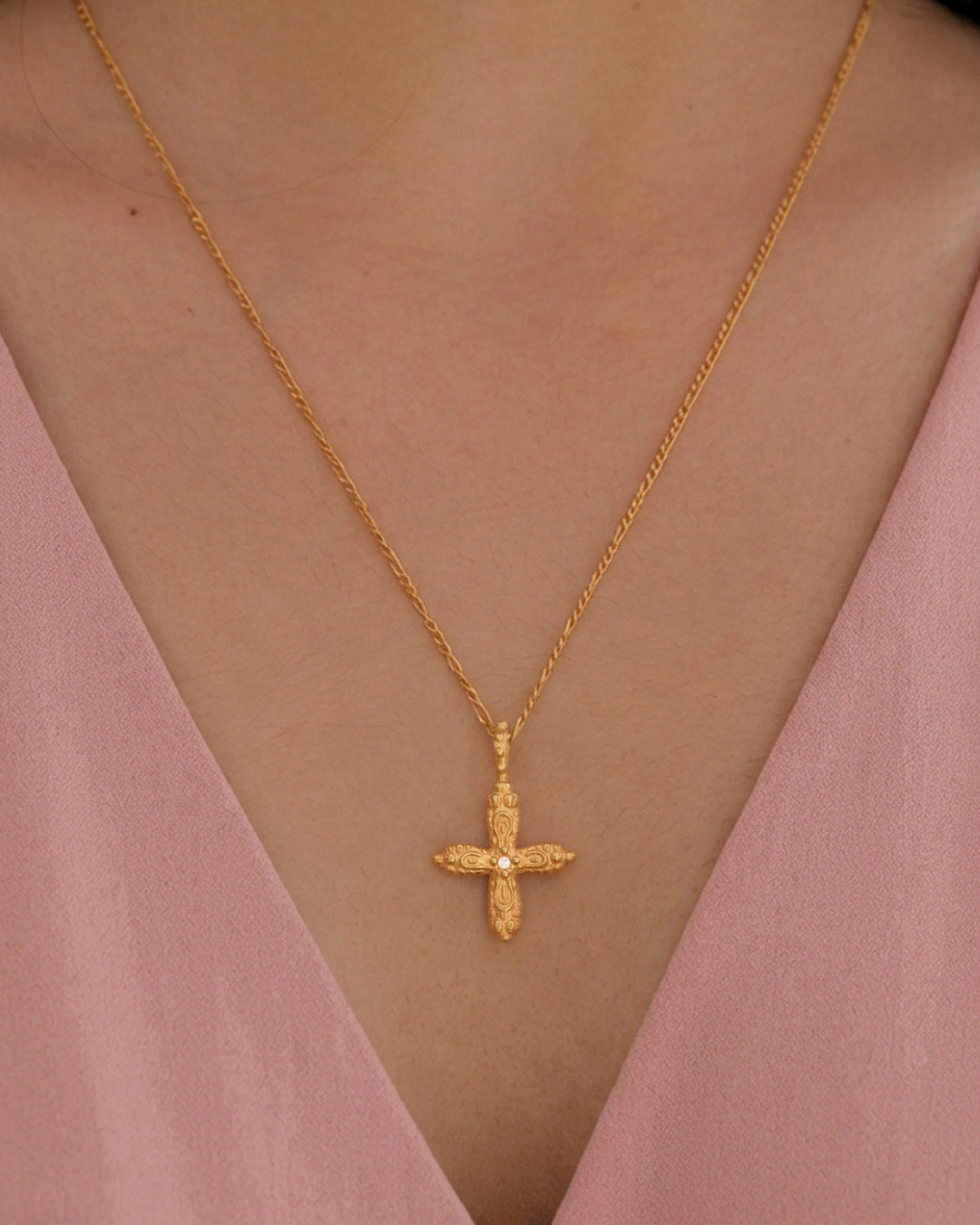 Diamond Ornament Cross Necklace