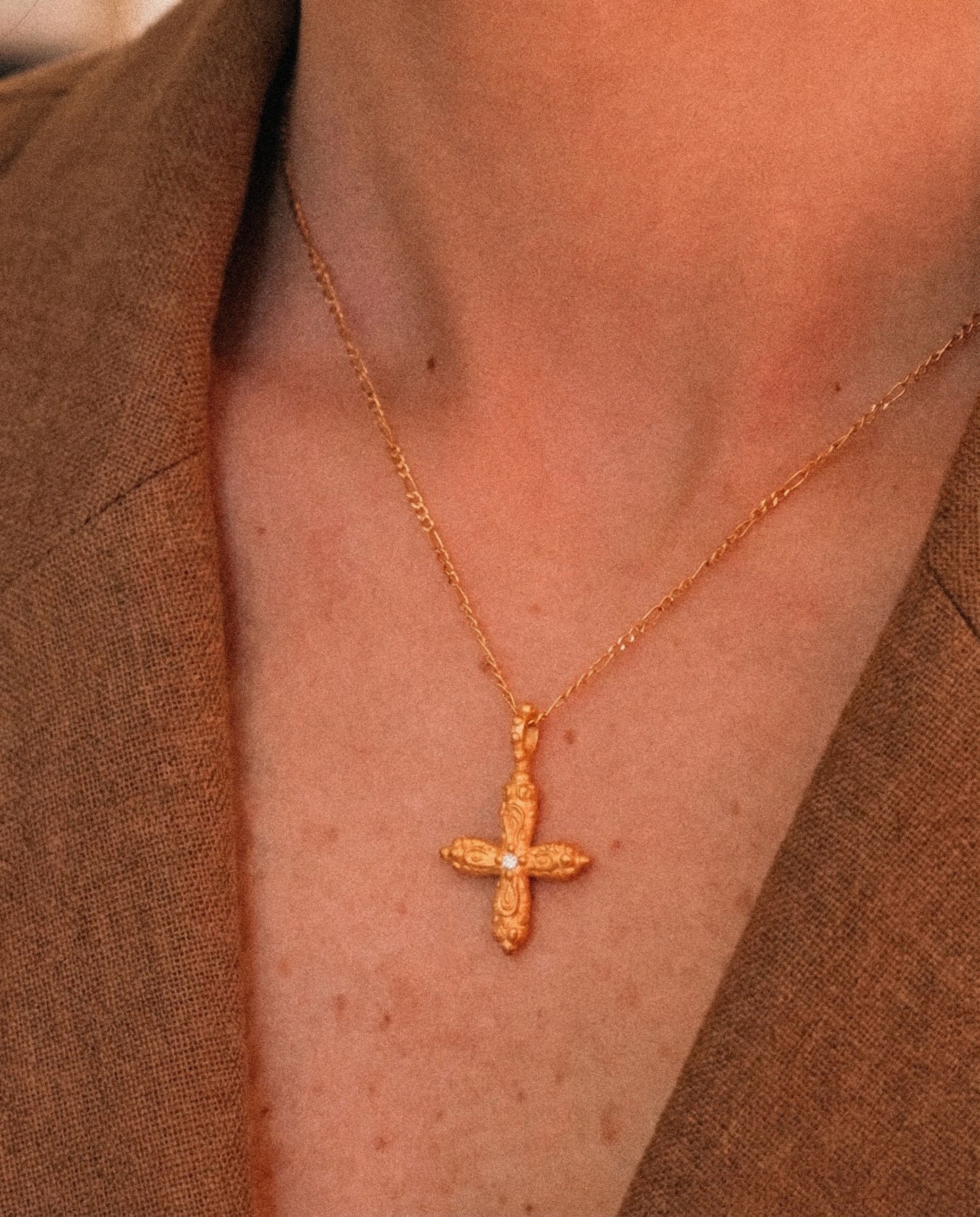 Diamond Ornament Cross Necklace